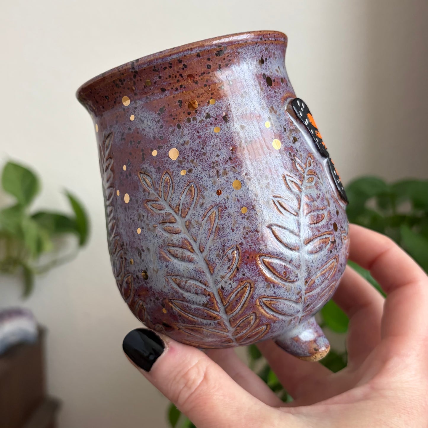 Butterfly + Ferns Cauldron Mug • Déjà Vu Glaze • 15 fl oz