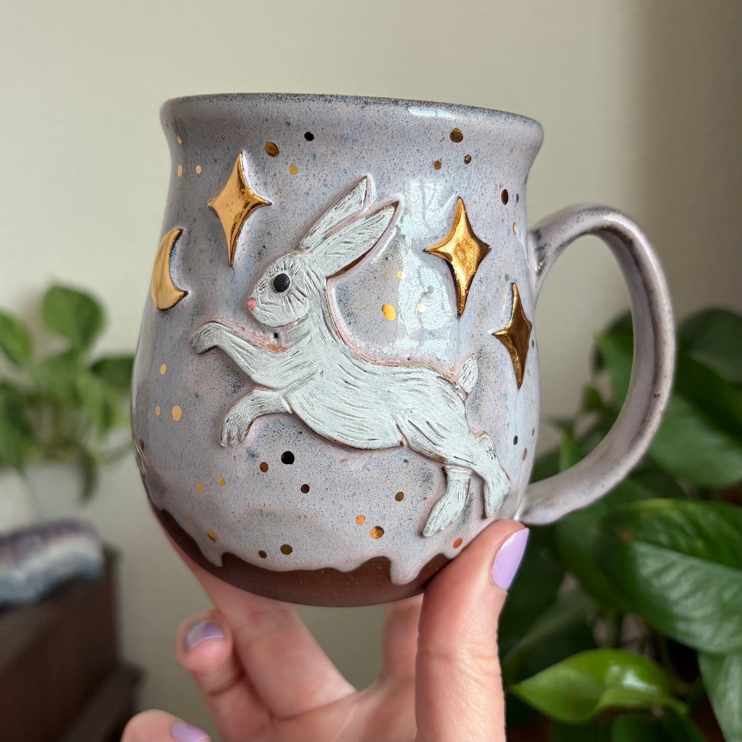 Celestial Hare Mug • Drippy Lavender Haze Glaze • 17 fl oz