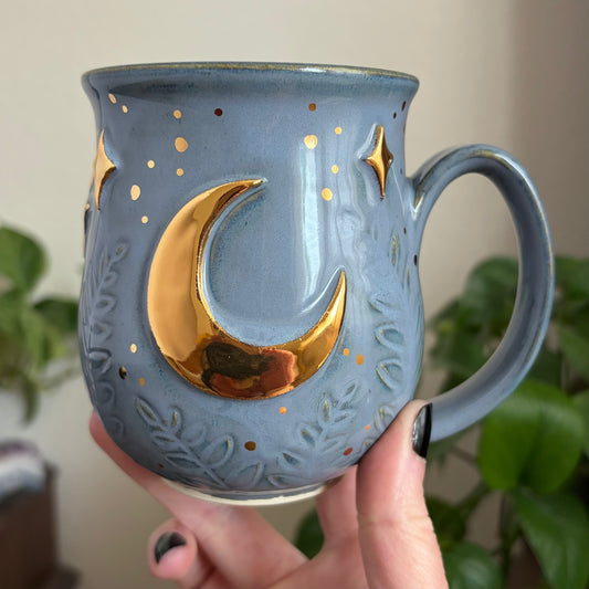 Moonlit Fern Mug • Blue Glaze • 15 fl oz
