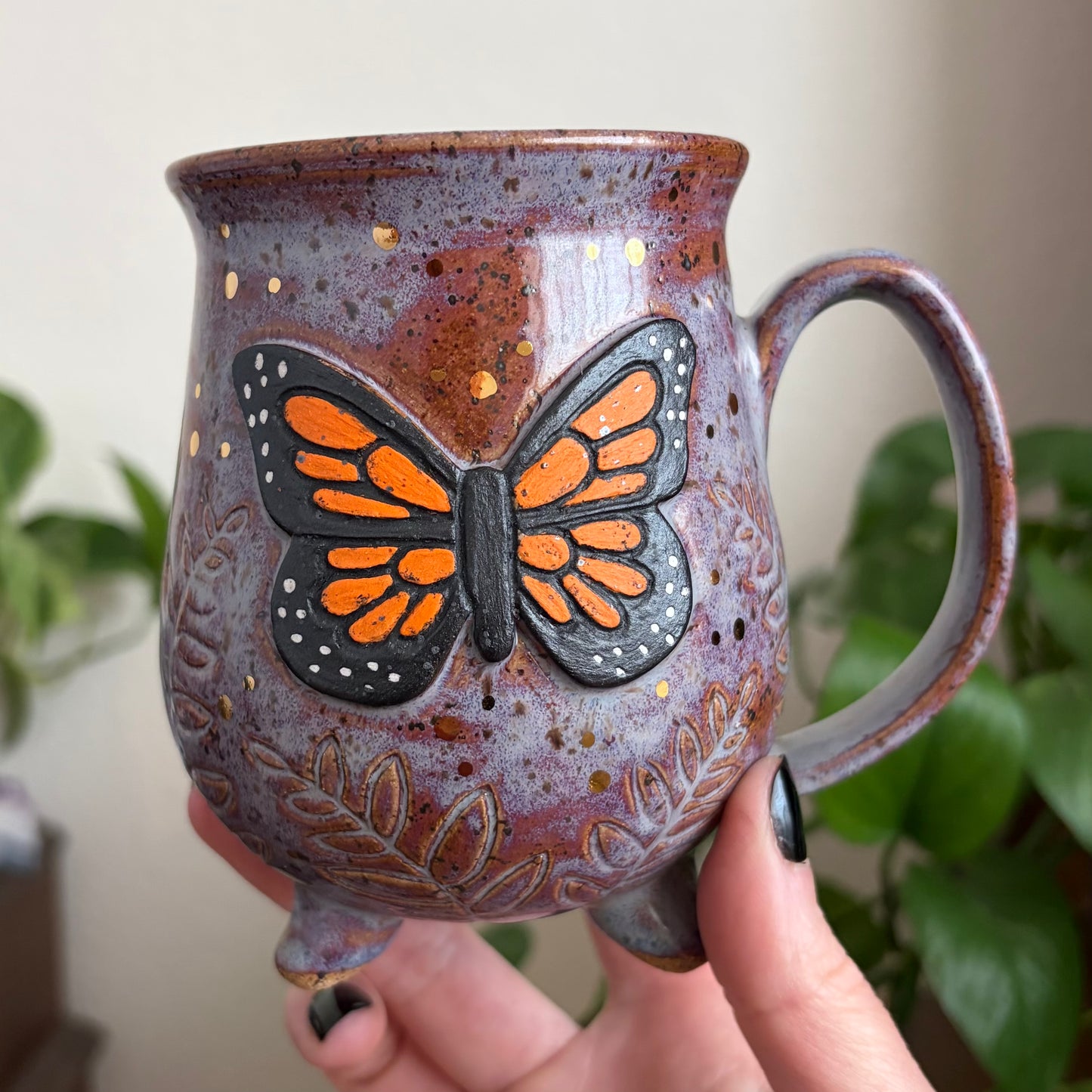 Butterfly + Ferns Cauldron Mug • Déjà Vu Glaze • 15 fl oz