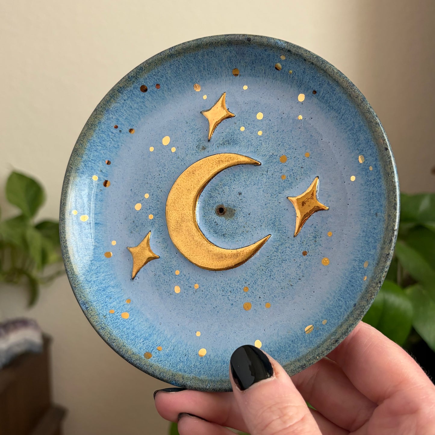 Moon + Stars Incense Holder • Blue Glaze