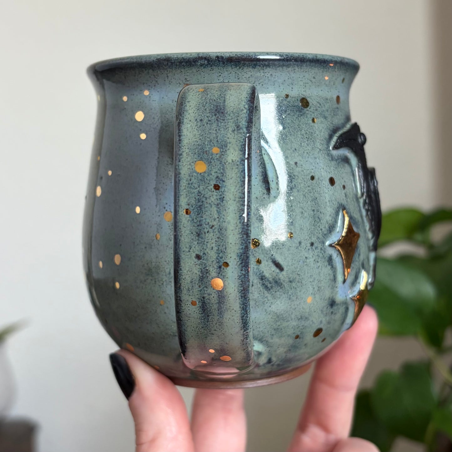 Raven + Stars Mug • Drippy Moody Blue Glaze • 13 fl oz