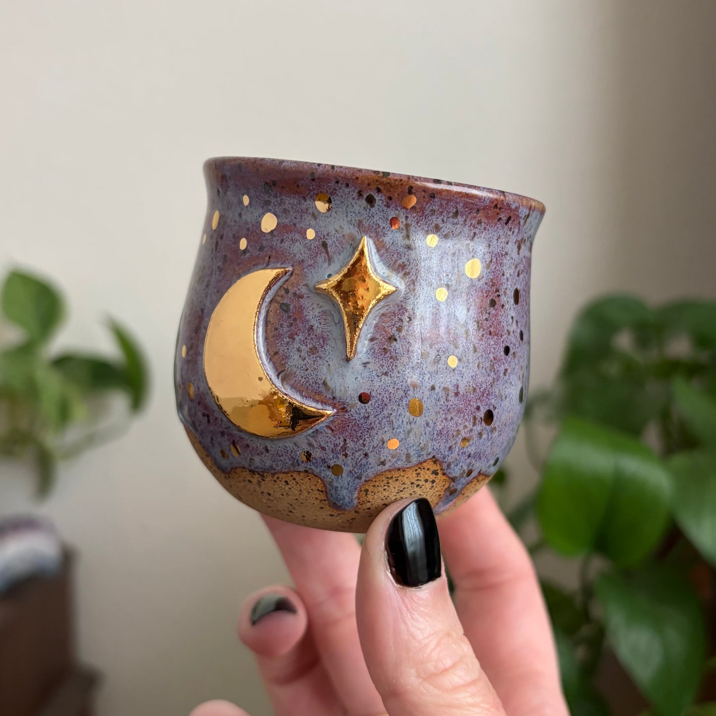 Moon + Star Mini Planter • Drippy Déjà Vu Glaze • Drainage