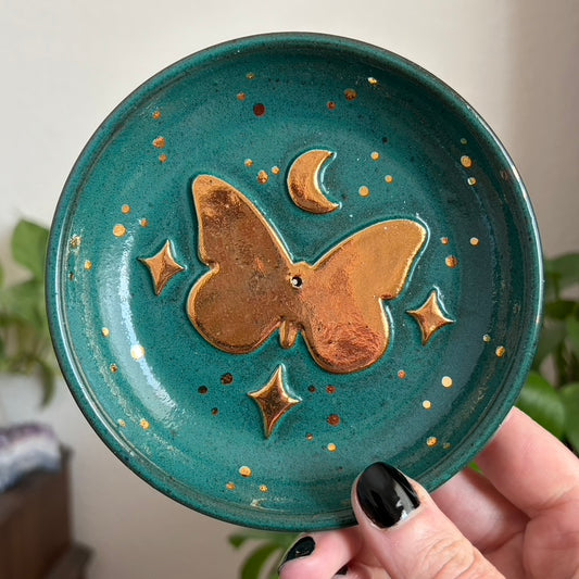 Celestial Golden Butterfly Incense Holder • Emerald Glaze