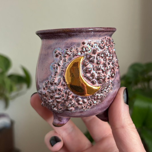 Crystal Crescent Moon Mini Ritual Cauldron • Bubblegum Glaze
