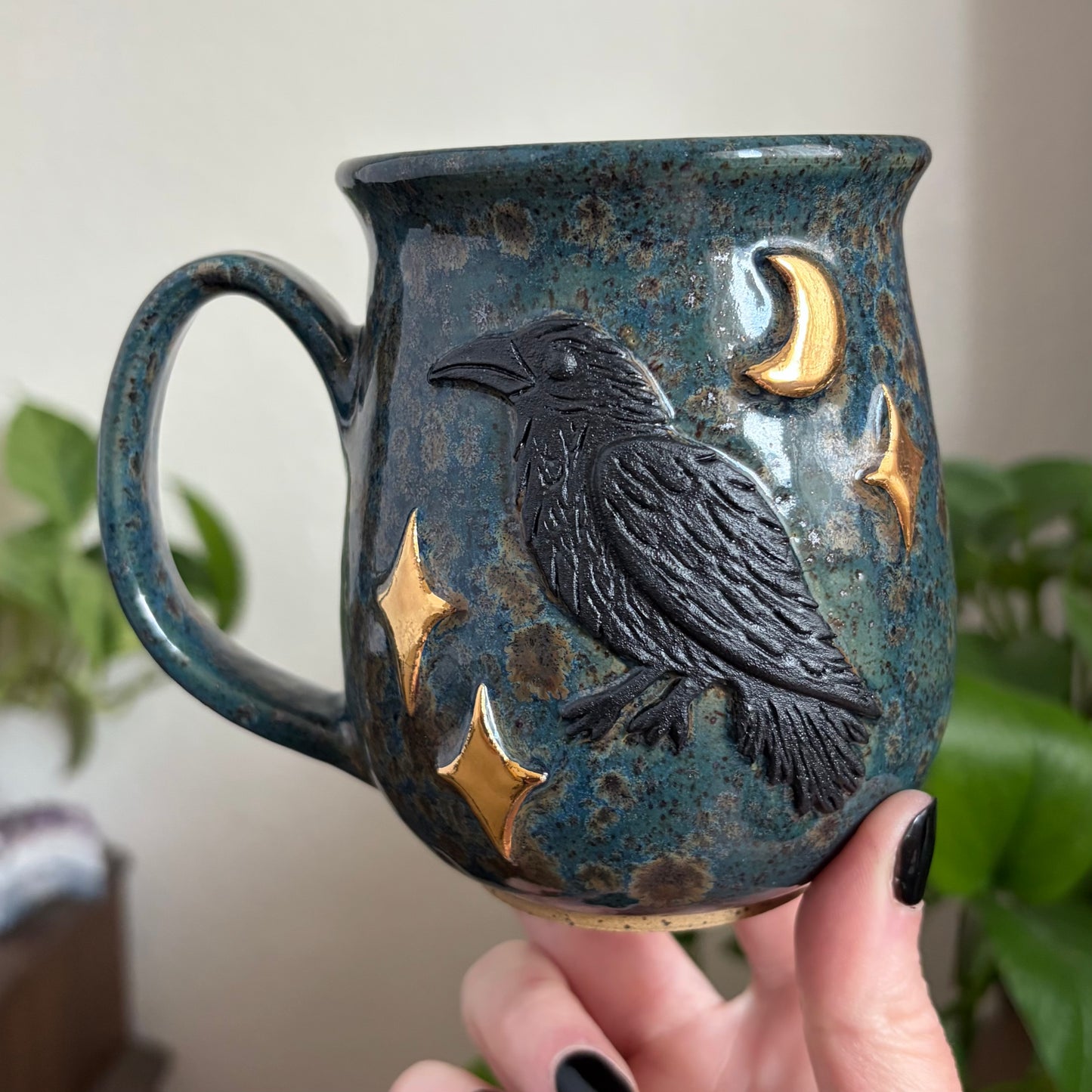Celestial Raven Mug • Shipwreck Glaze • 15 fl oz