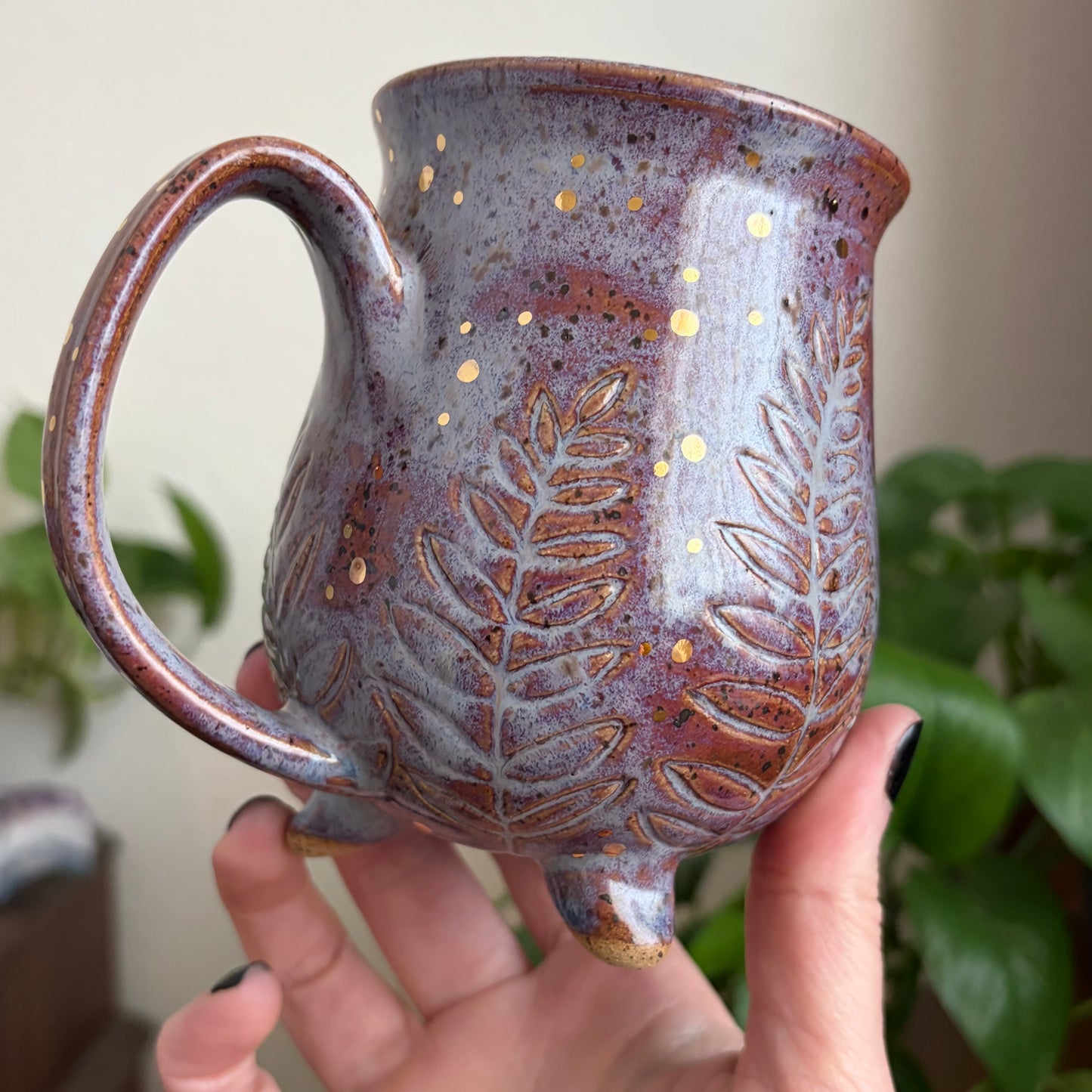 Butterfly + Ferns Cauldron Mug • Déjà Vu Glaze • 15 fl oz