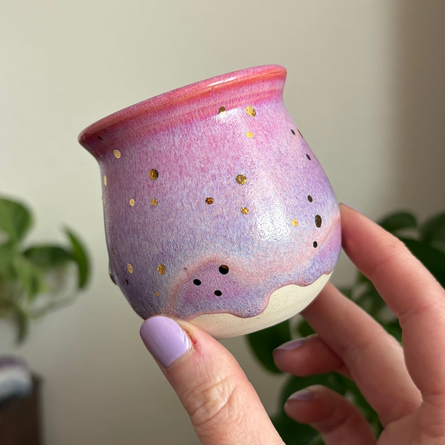 Crescent Moon Mini Planter • Drippy Electric Cosmos Glaze • Drainage