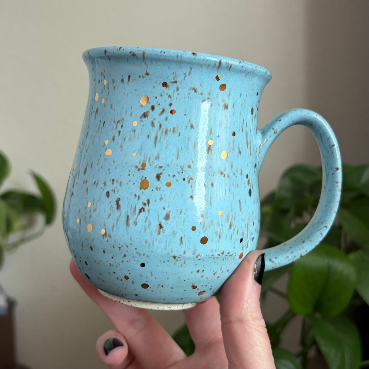 Cat in the Moon + Stars Mug • Sky Glaze • 15 fl oz