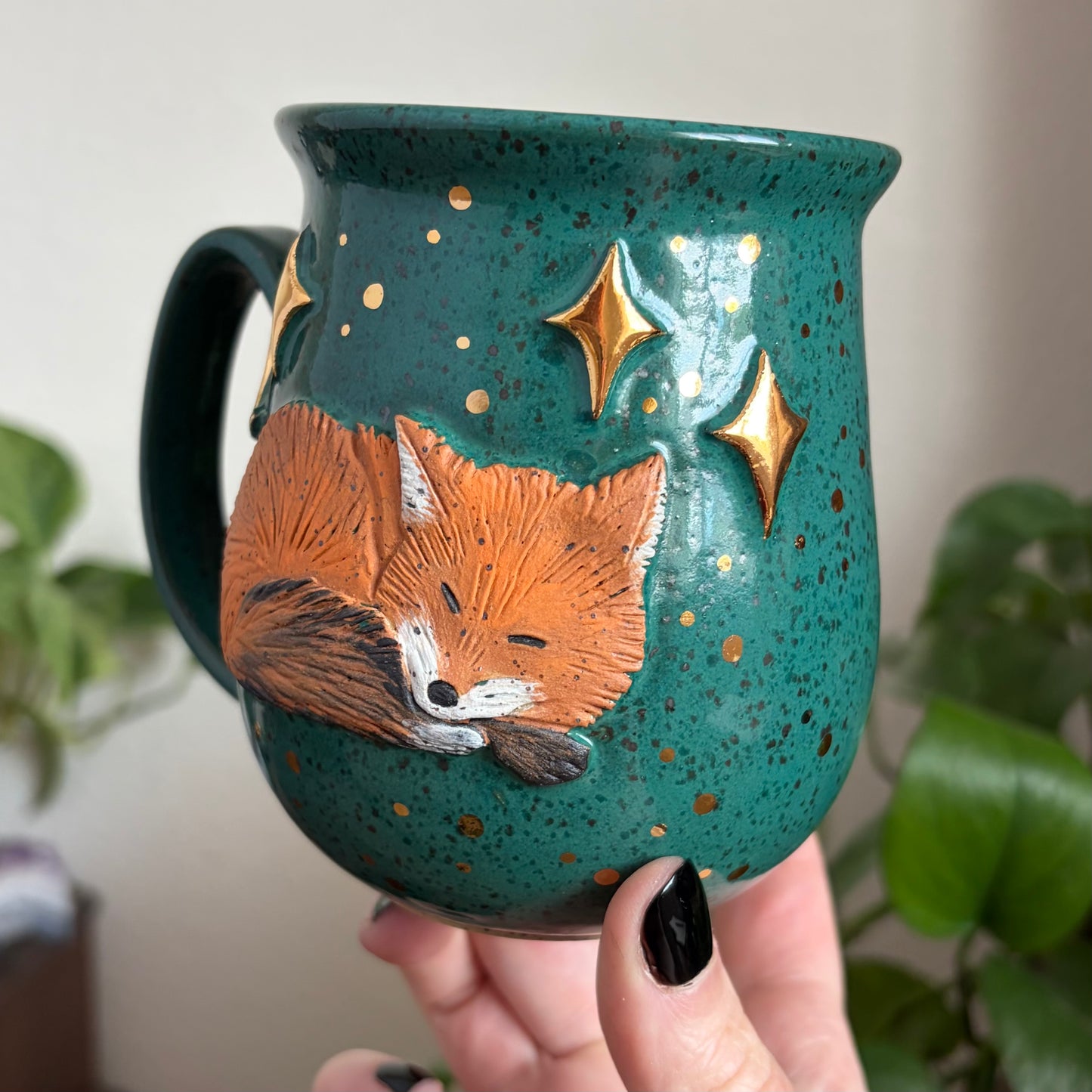Sleepy Fox Mug • Emerald Glaze • 16 fl oz