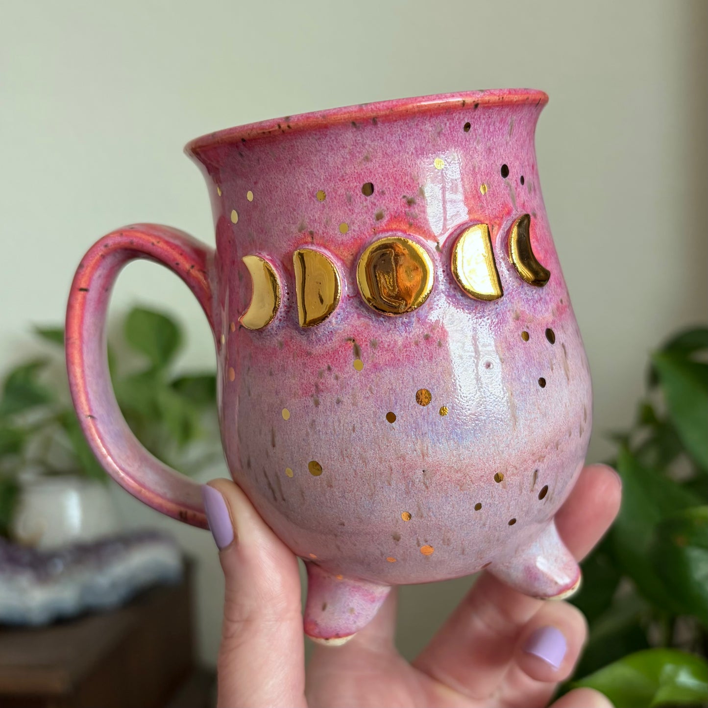 Moon Phase Cauldron Mug • Electric Cosmos Glaze • 11 fl oz