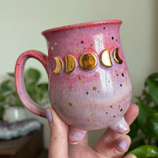 Moon Phase Cauldron Mug • Electric Cosmos Glaze • 11 fl oz