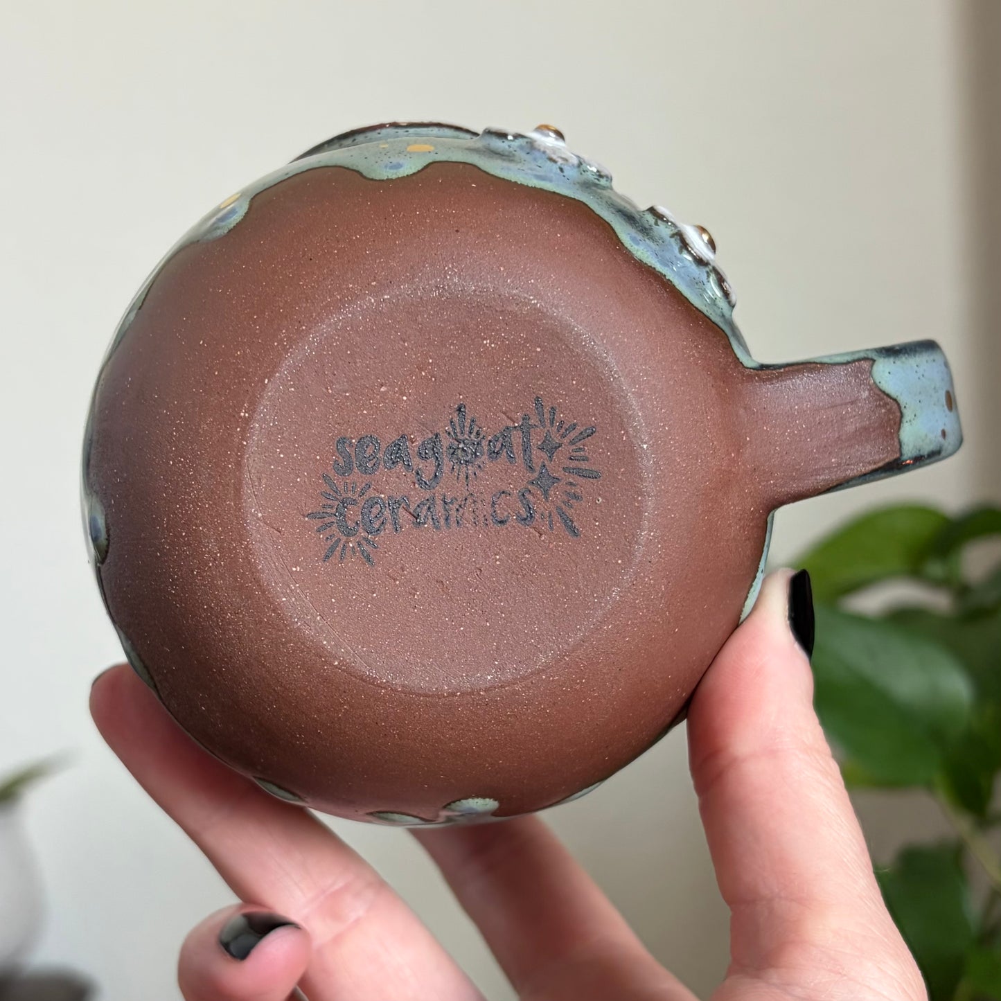 Strawberry + Flowers Mug • Drippy Moody Blue Glaze • 18 fl oz