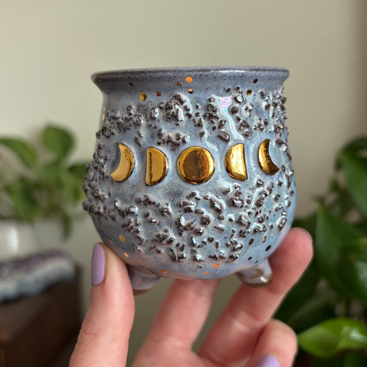 Crystal Moon Phase Mini Ritual Cauldron • Lavender Haze Glaze