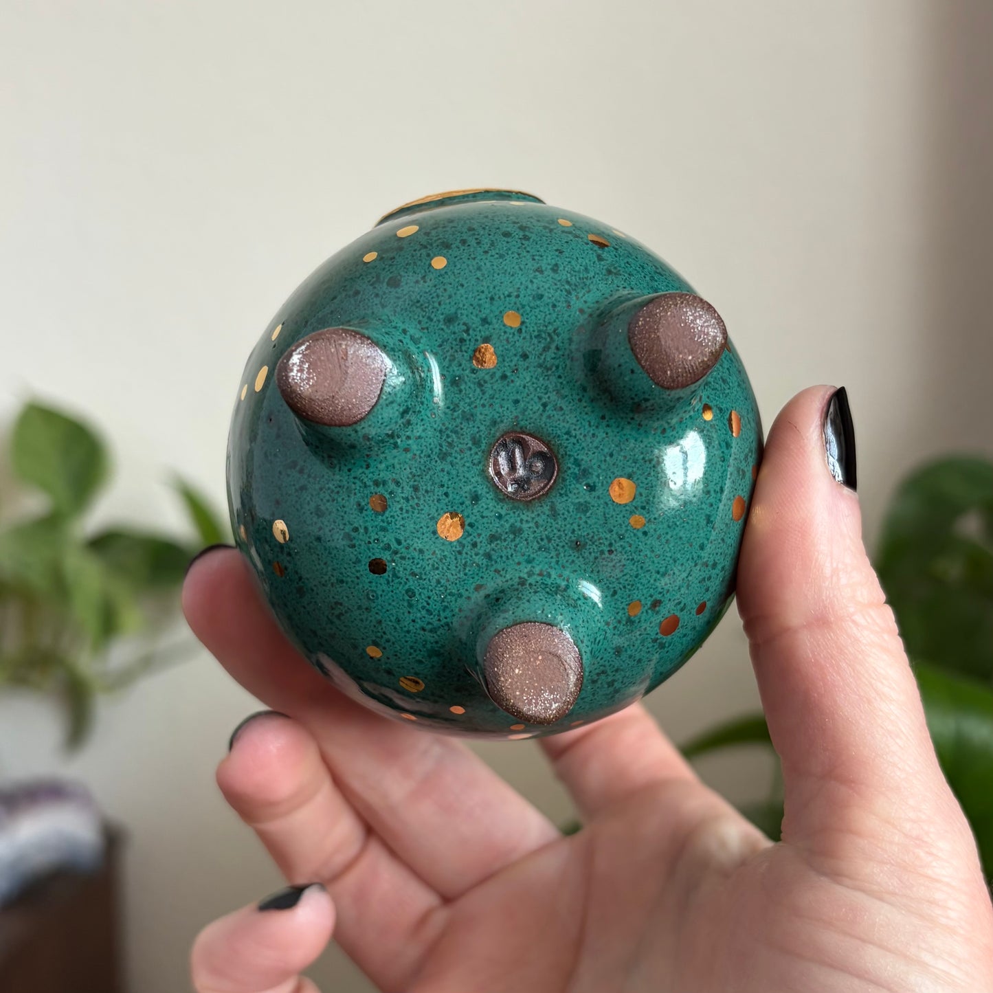 Moon + Star Mini Ritual Cauldron • Emerald Glaze