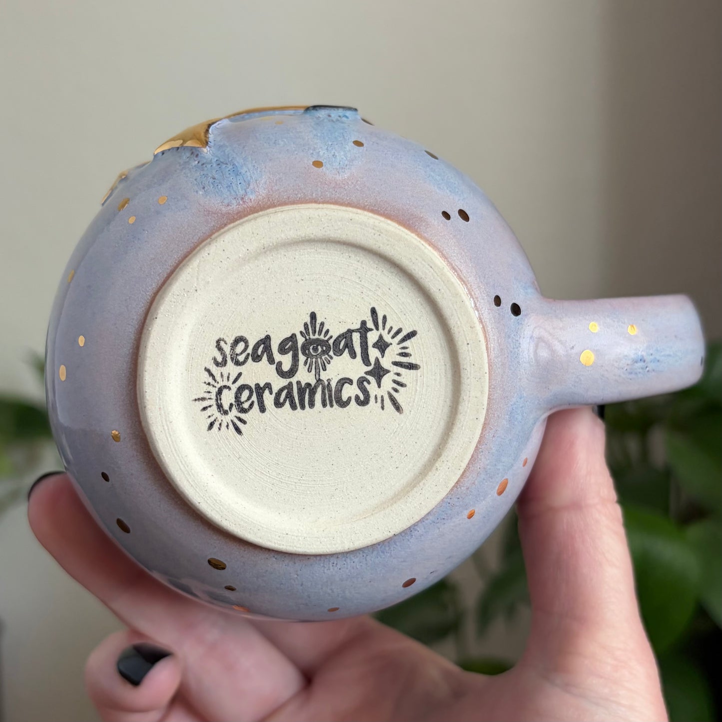 Cat in the Moon + Stars Mug • Lavender Haze Glaze • 15 fl oz