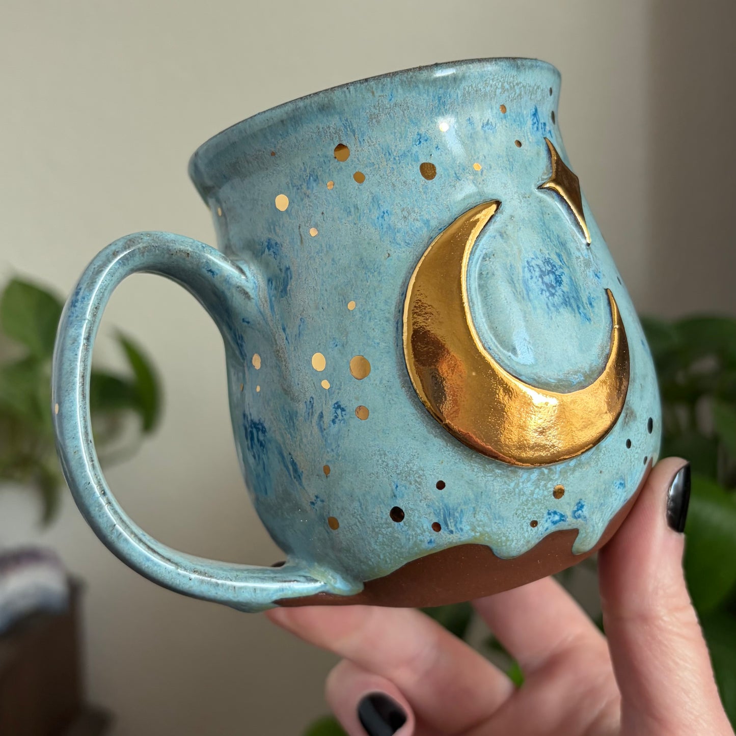 Crescent Moon + Star Mug • Drippy Mermaid Cove Glaze • 12 fl oz