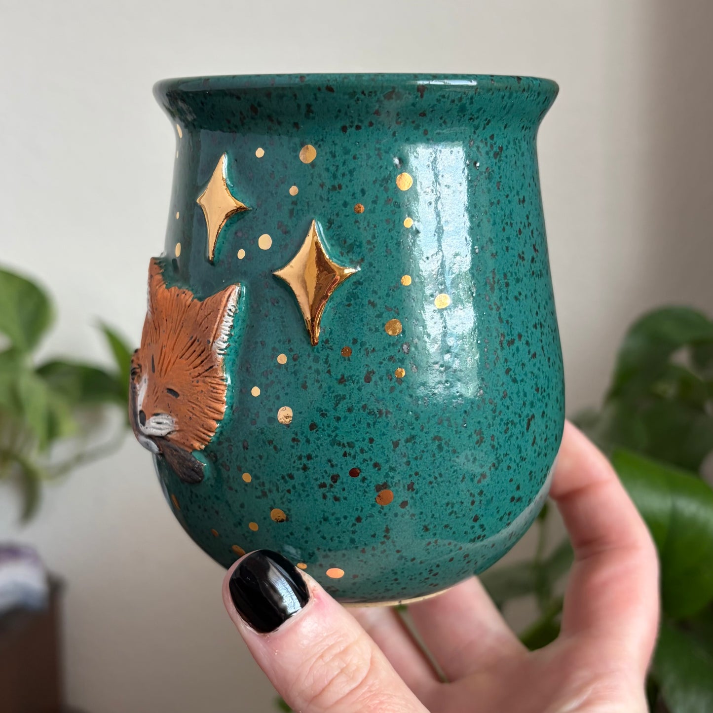 Sleepy Fox Mug • Emerald Glaze • 16 fl oz
