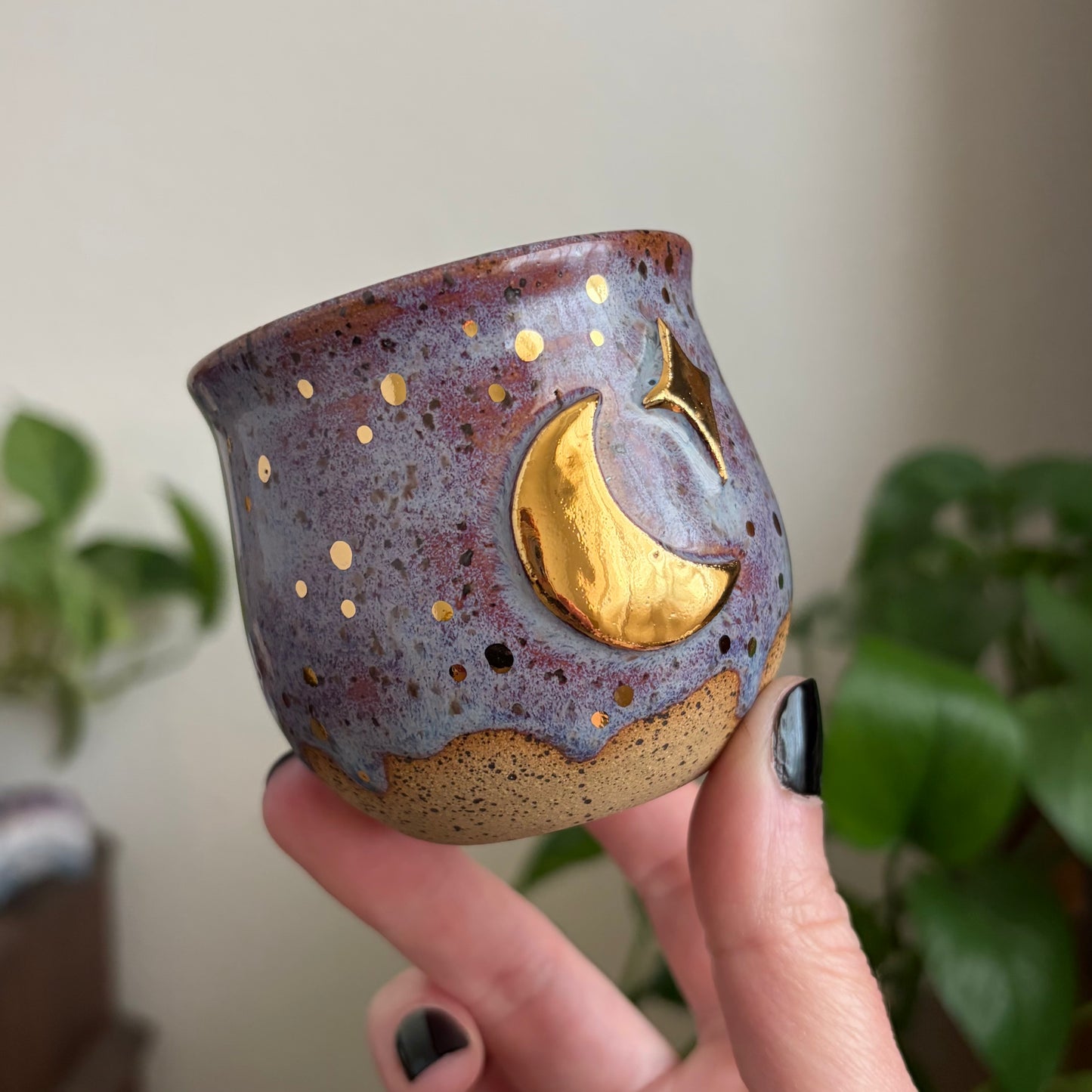 Moon + Star Mini Planter • Drippy Déjà Vu Glaze • Drainage