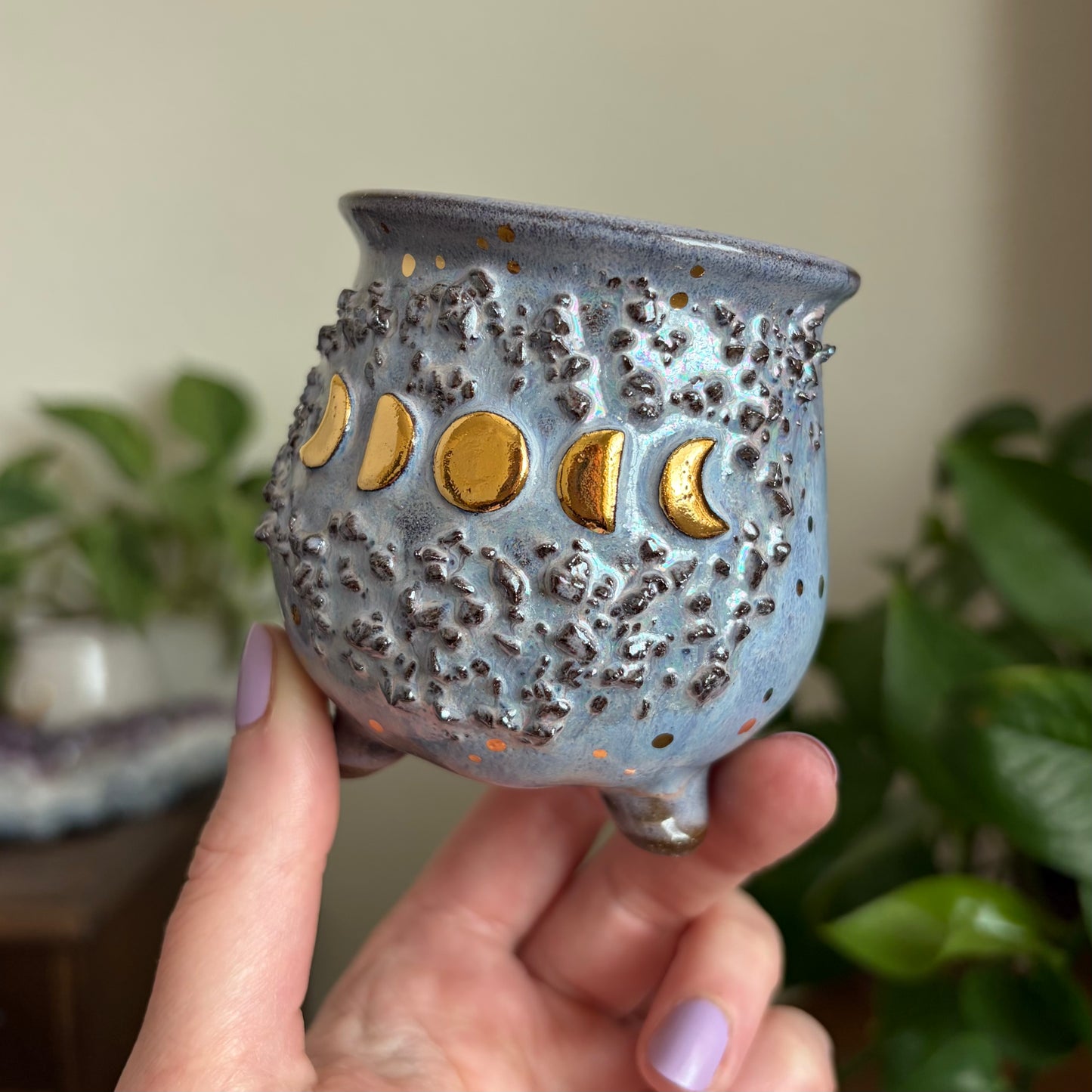 Crystal Moon Phase Mini Ritual Cauldron • Lavender Haze Glaze