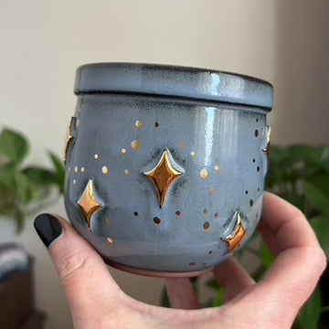 Stars Small Planter • Blue Glaze • Drainage