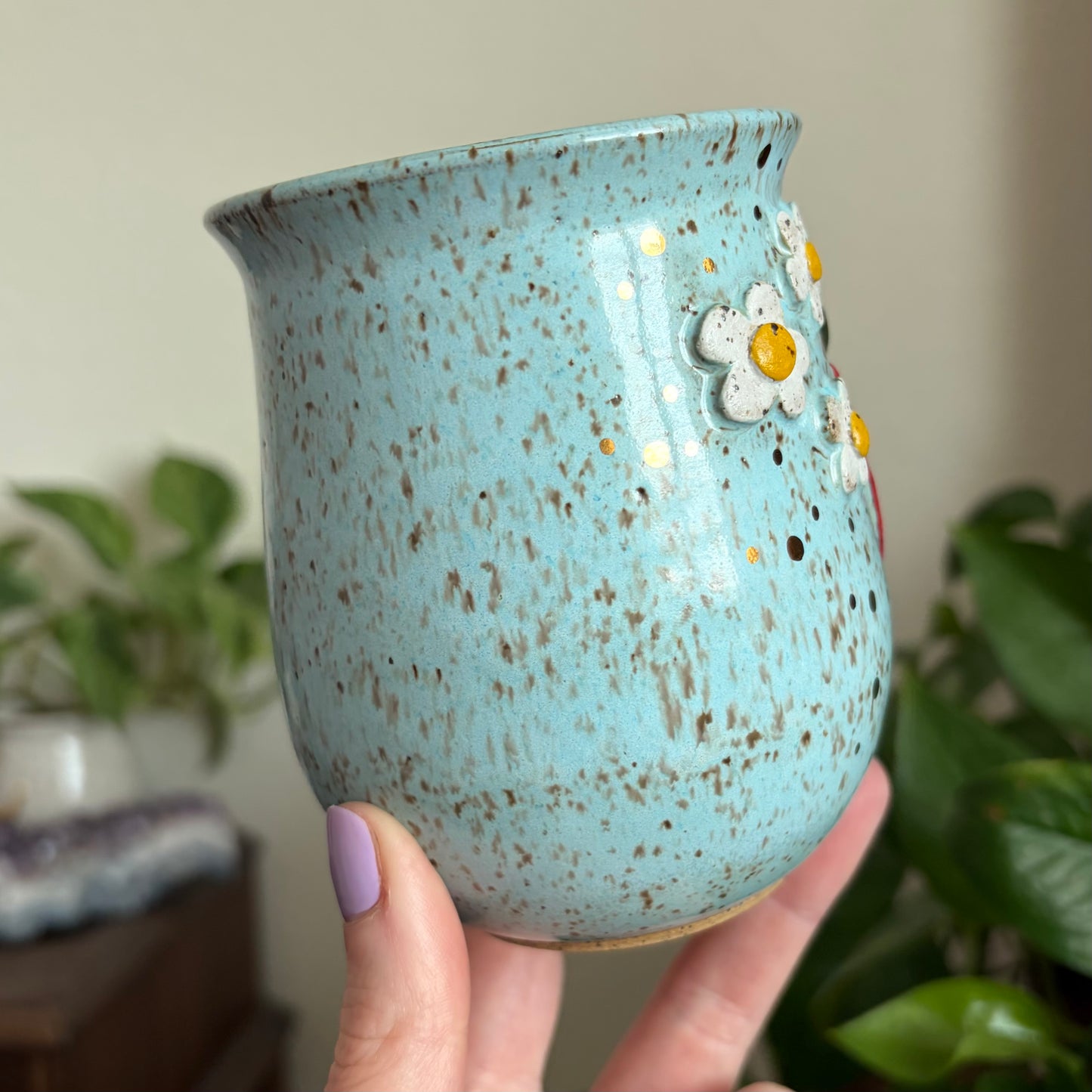 Strawberry + Flowers Mug • Sky Glaze • 15 fl oz