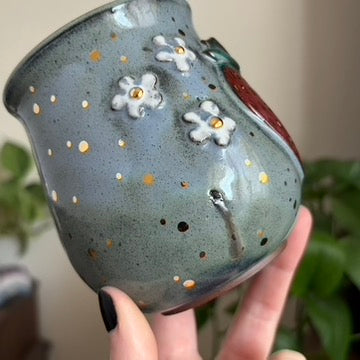 Strawberry + Flowers Mug • Blue Glaze • 15 fl oz