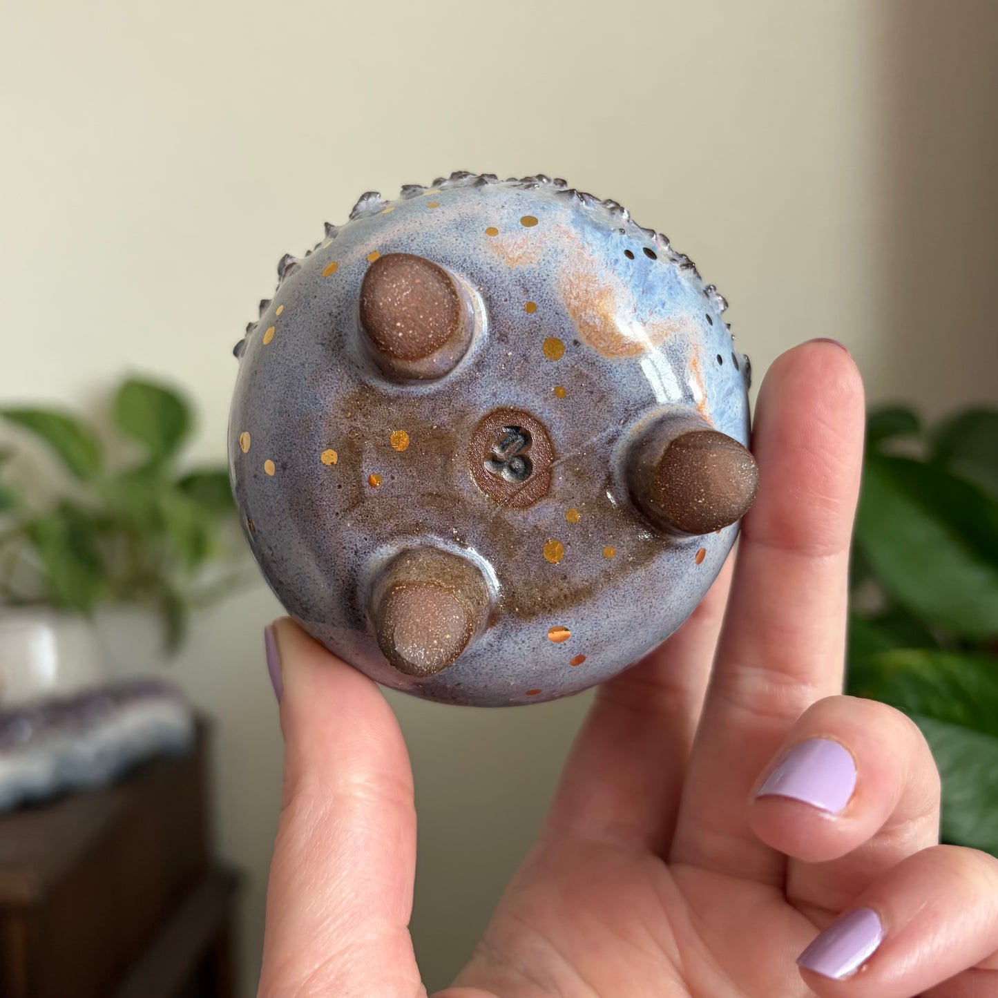 Crystal Moon Phase Mini Ritual Cauldron • Lavender Haze Glaze
