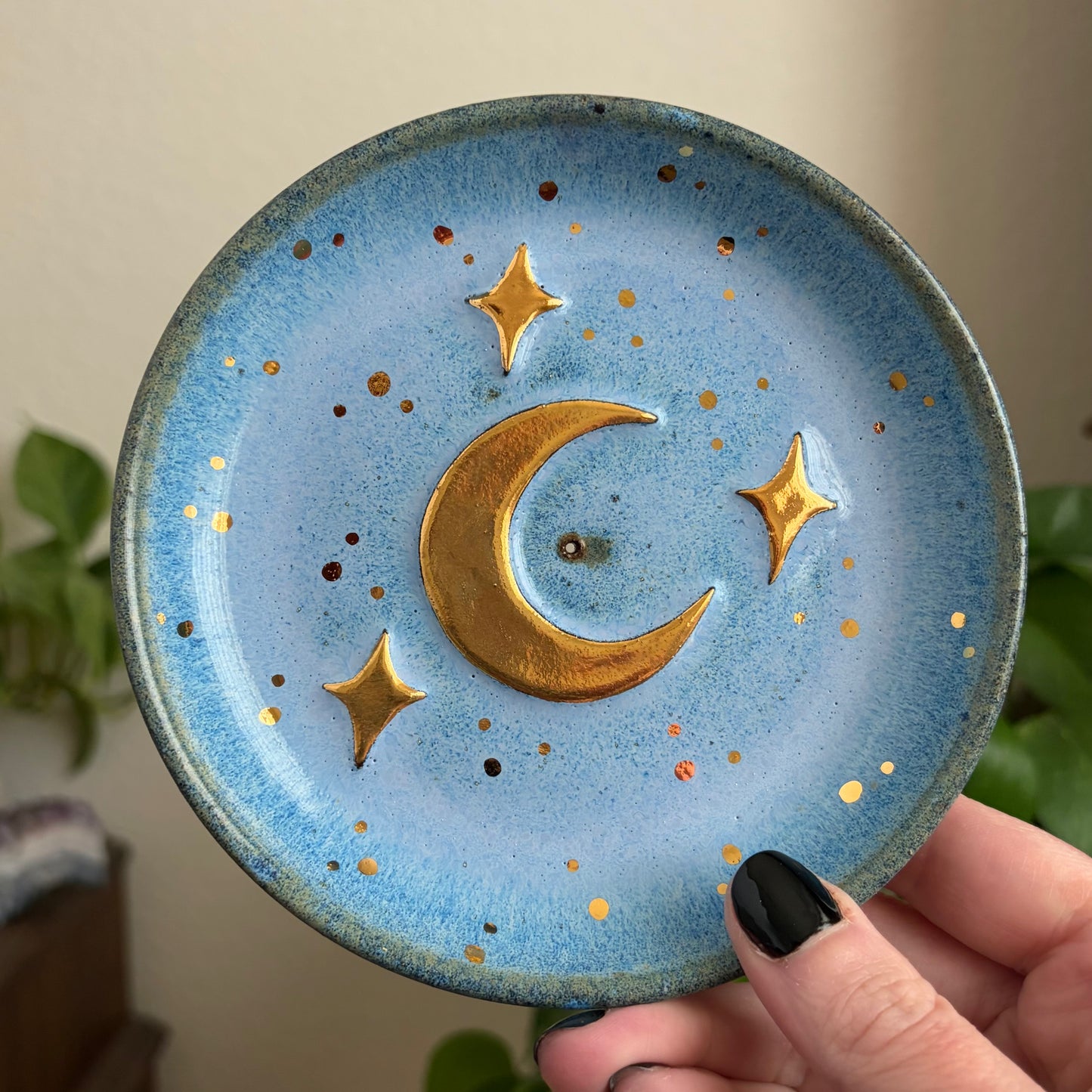 Moon + Stars Incense Holder • Blue Glaze