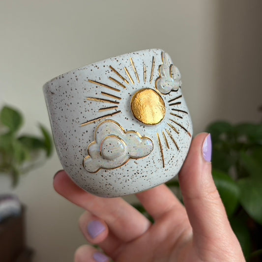 Mostly Sunny Mini Planter • Snow Glaze • Drainage