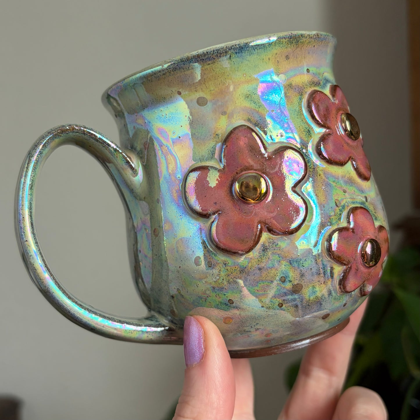 Pink Flower Mug • Aura Meadow Glaze • 12 fl oz