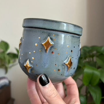 Stars Small Planter • Blue Glaze • Drainage