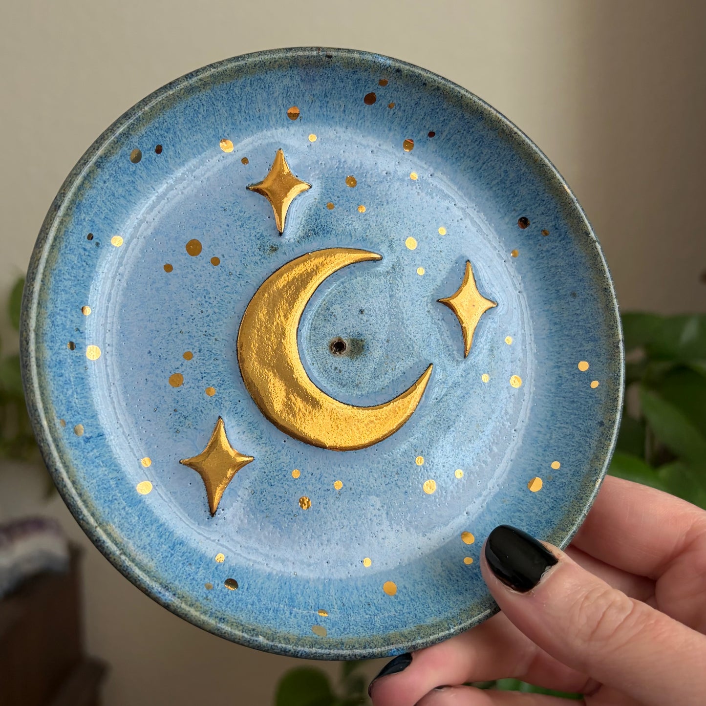 Moon + Stars Incense Holder • Blue Glaze