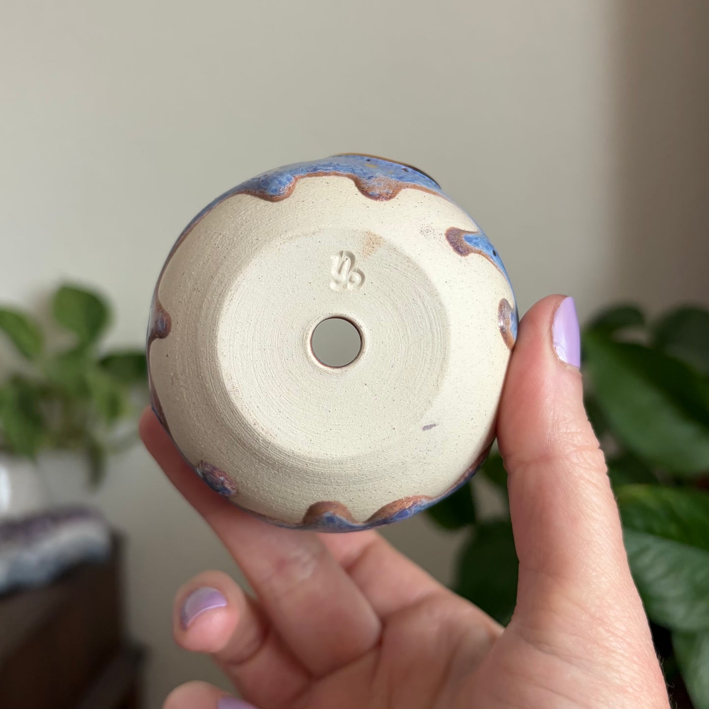 Crescent Moon Mini Planter • Drippy Lavender Haze Glaze • Drainage