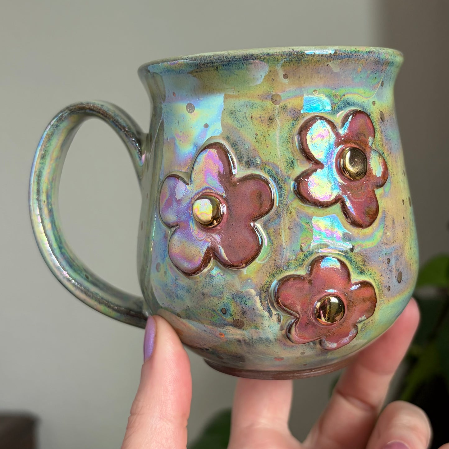 Pink Flower Mug • Aura Meadow Glaze • 12 fl oz