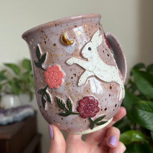 Hare + Peonies Mug • Lavender Haze Glaze • 18 fl oz