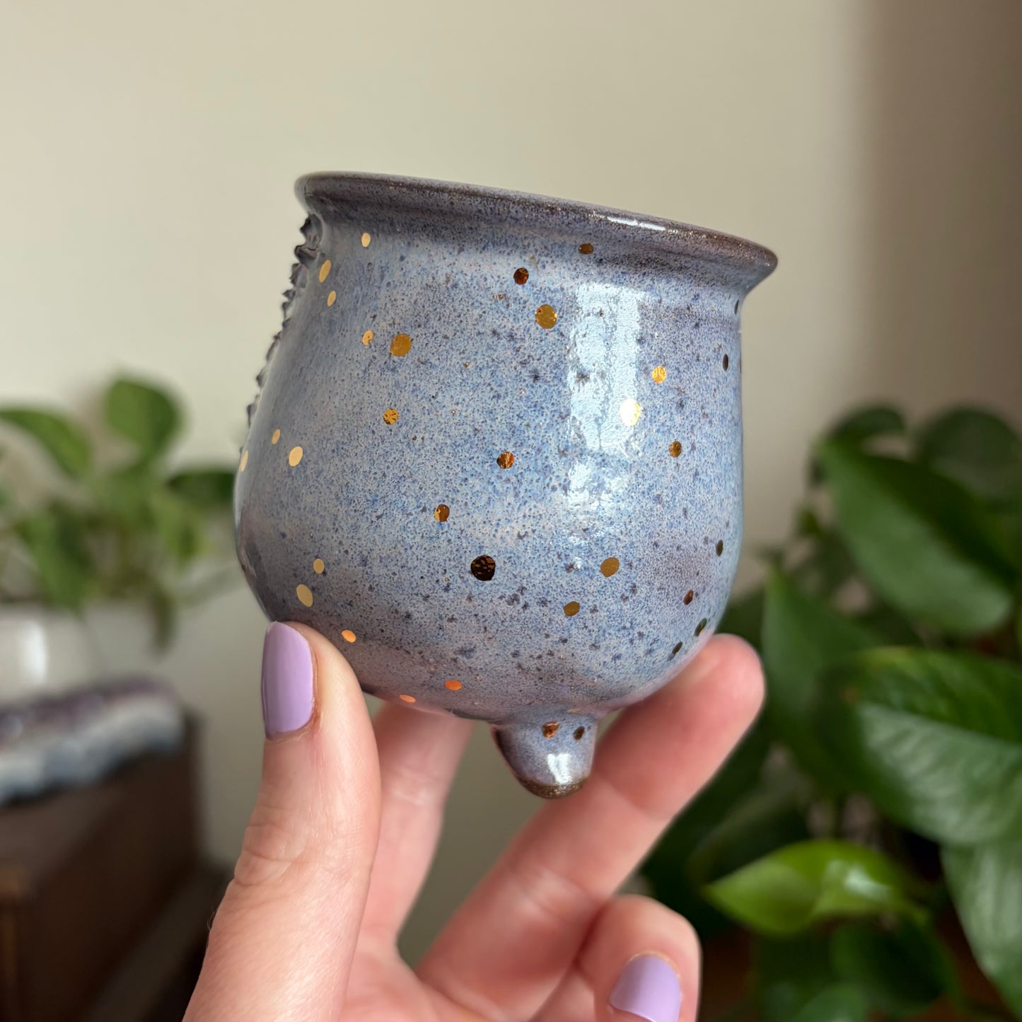 Crystal Moon Phase Mini Ritual Cauldron • Lavender Haze Glaze
