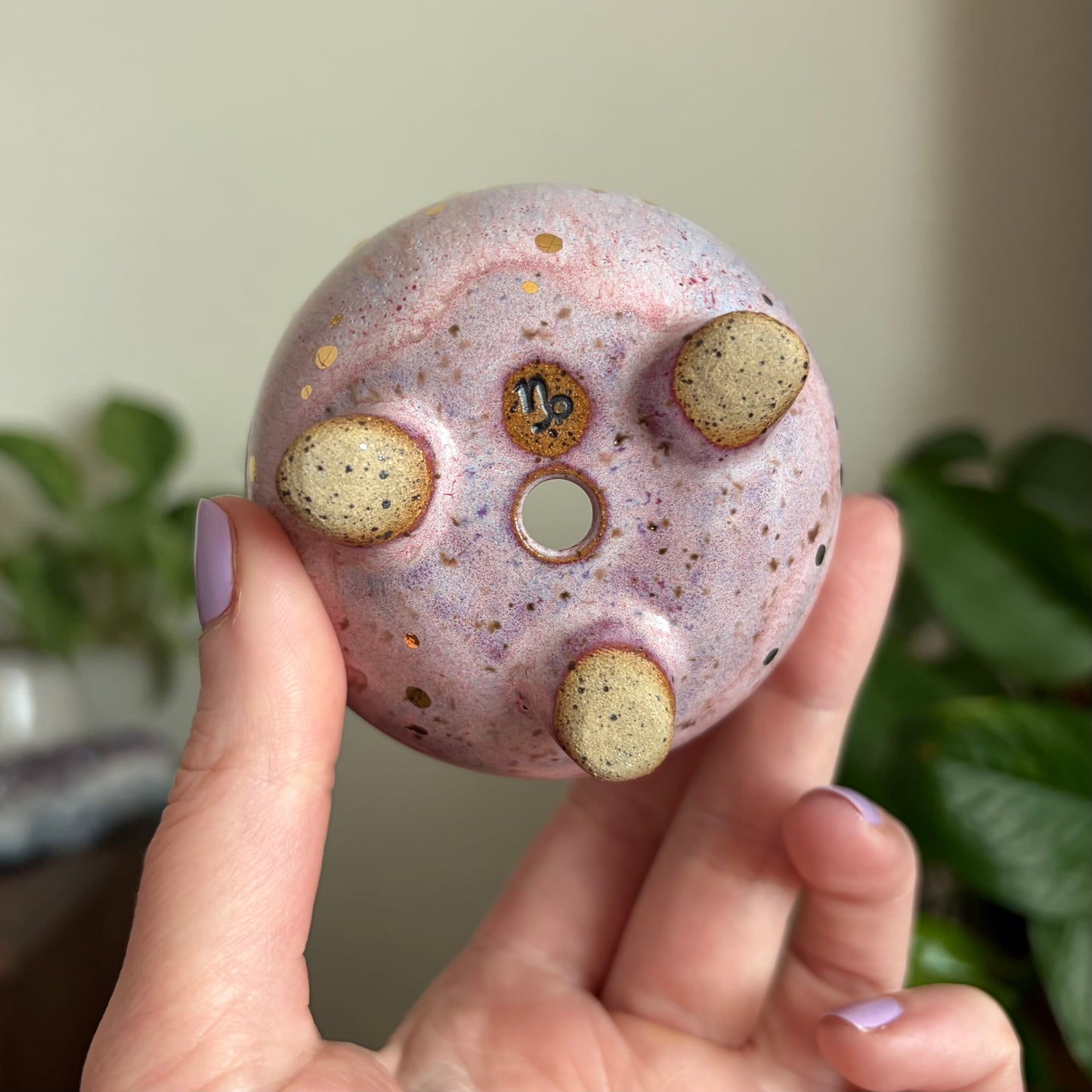 Moon Phase Cauldron Mini Planter • Dusty Pink Glaze • Drainage