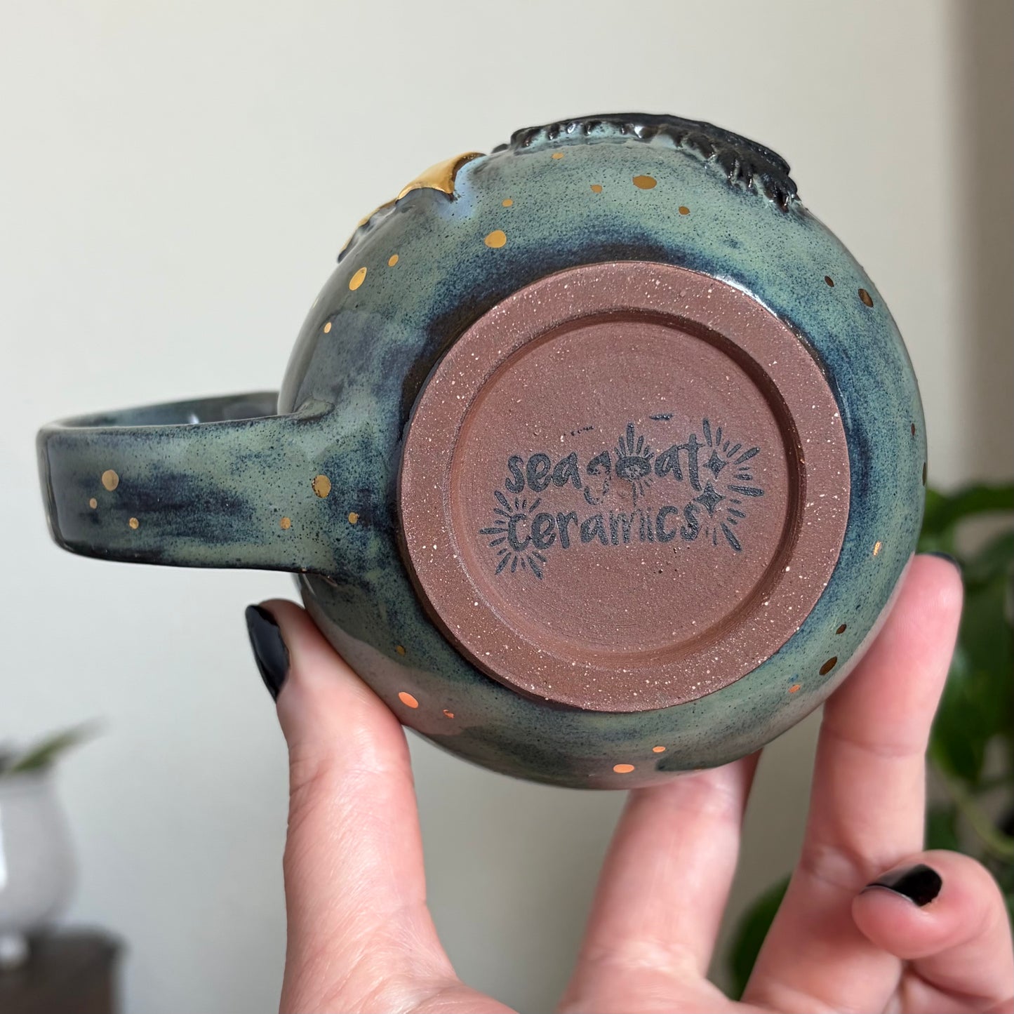 Raven + Stars Mug • Drippy Moody Blue Glaze • 13 fl oz