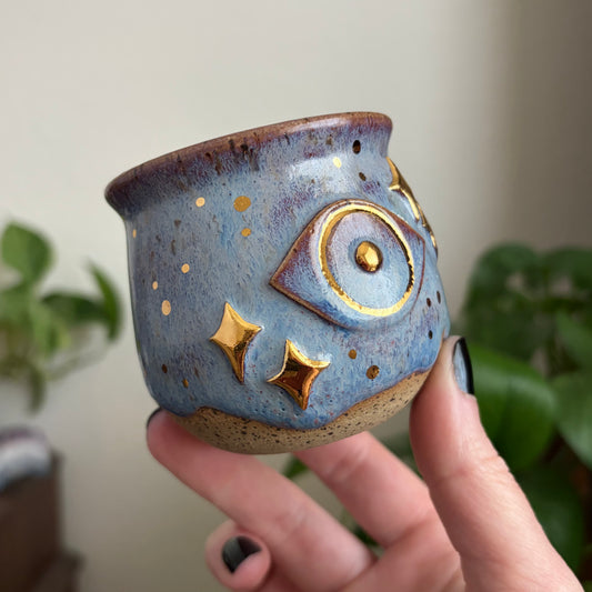 Eye + Stars Mini Planter • Drippy Déjà Vu Glaze • Drainage