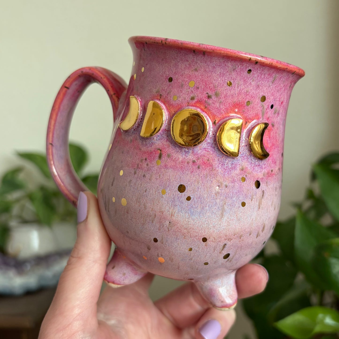 Moon Phase Cauldron Mug • Electric Cosmos Glaze • 11 fl oz