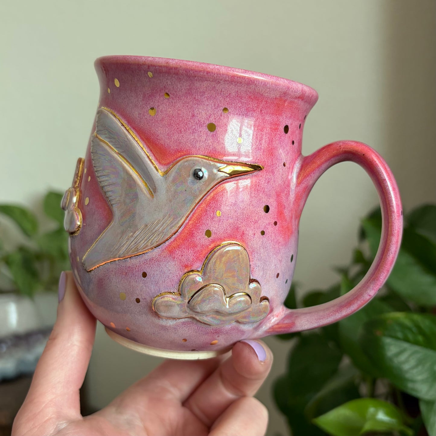 Hummingbird + Clouds Mug • Electric Cosmos Glaze • 14 fl oz