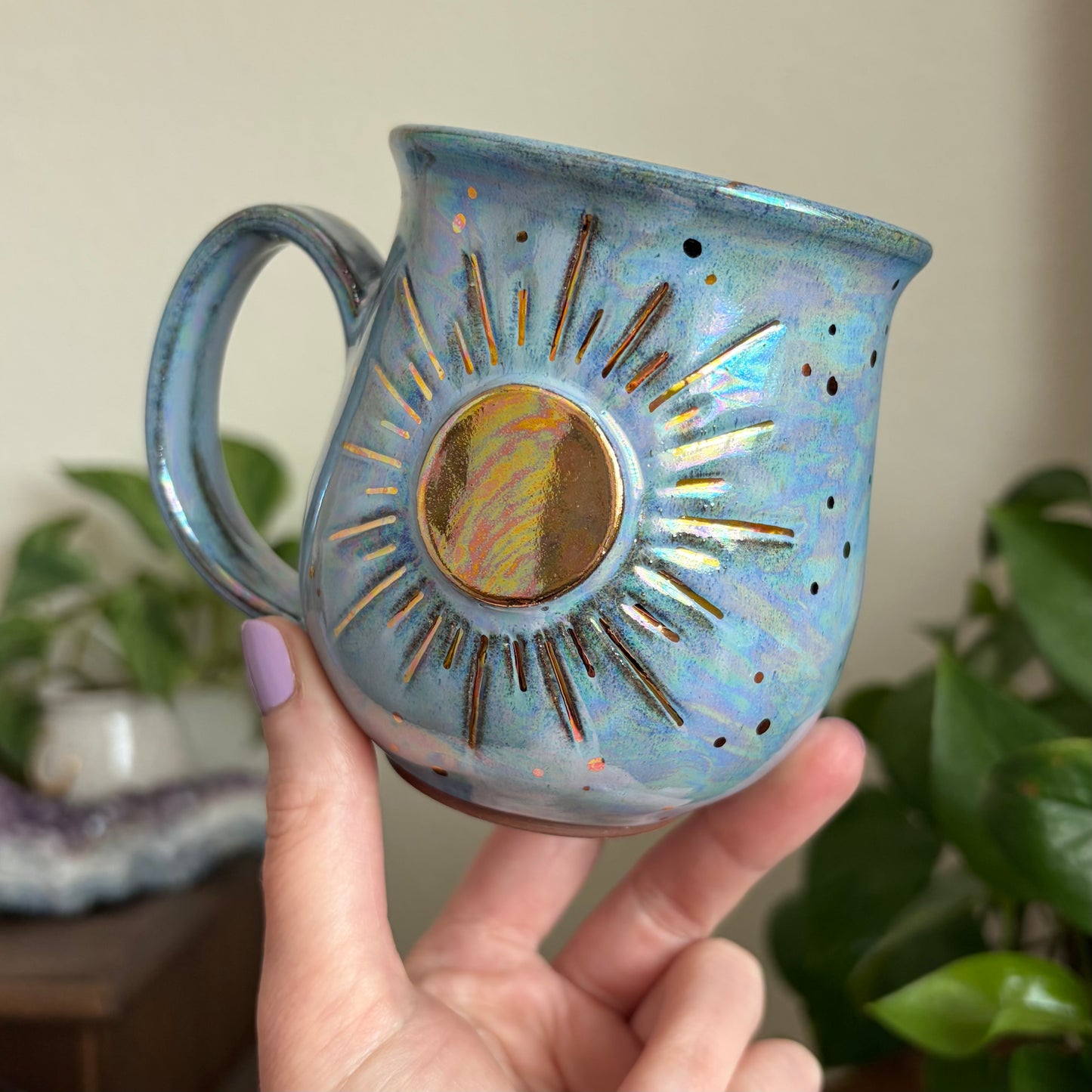 Shining Sun Mug • Aura Blue Glaze • 13 fl oz