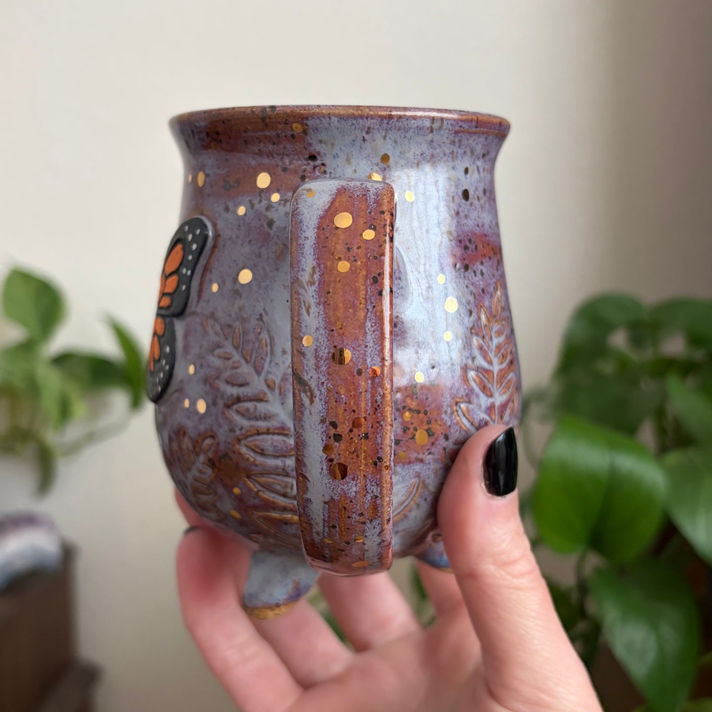 Butterfly + Ferns Cauldron Mug • Déjà Vu Glaze • 15 fl oz