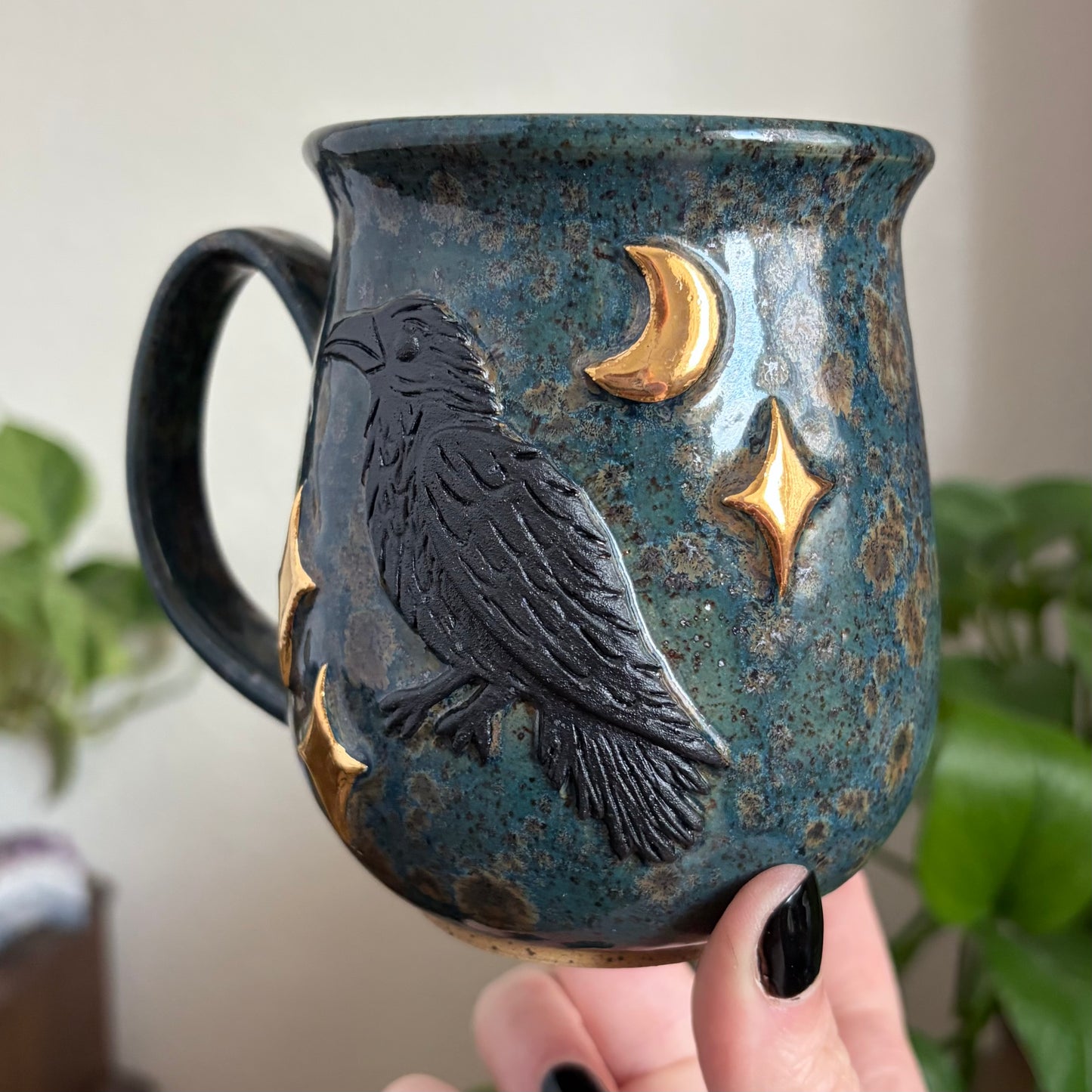 Celestial Raven Mug • Shipwreck Glaze • 15 fl oz