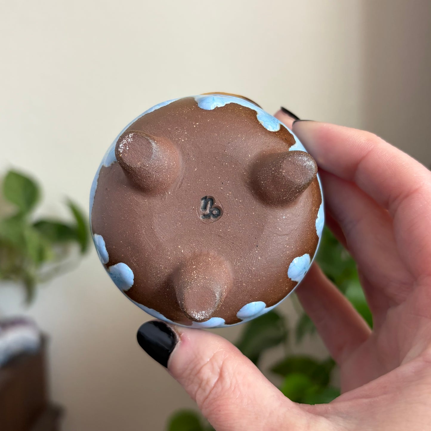 Crescent Moon Mini Ritual Cauldron • Drippy Blue Glaze