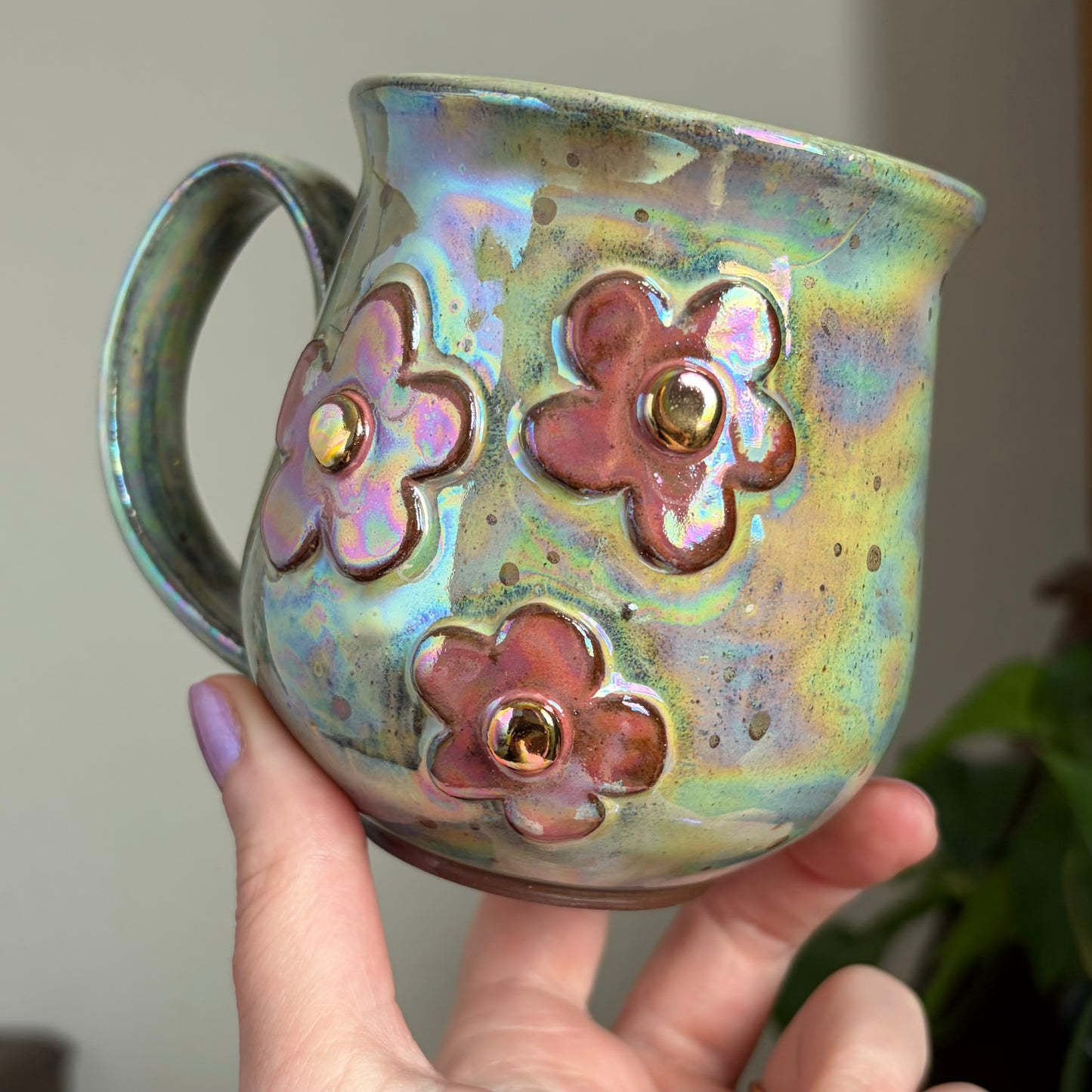 Pink Flower Mug • Aura Meadow Glaze • 12 fl oz