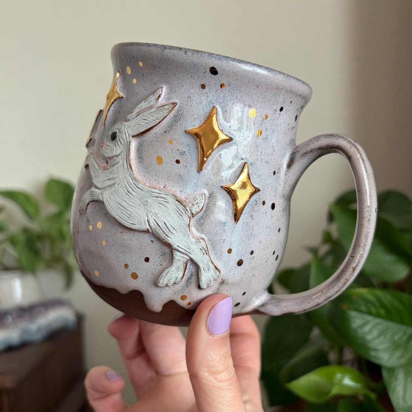 Celestial Hare Mug • Drippy Lavender Haze Glaze • 17 fl oz