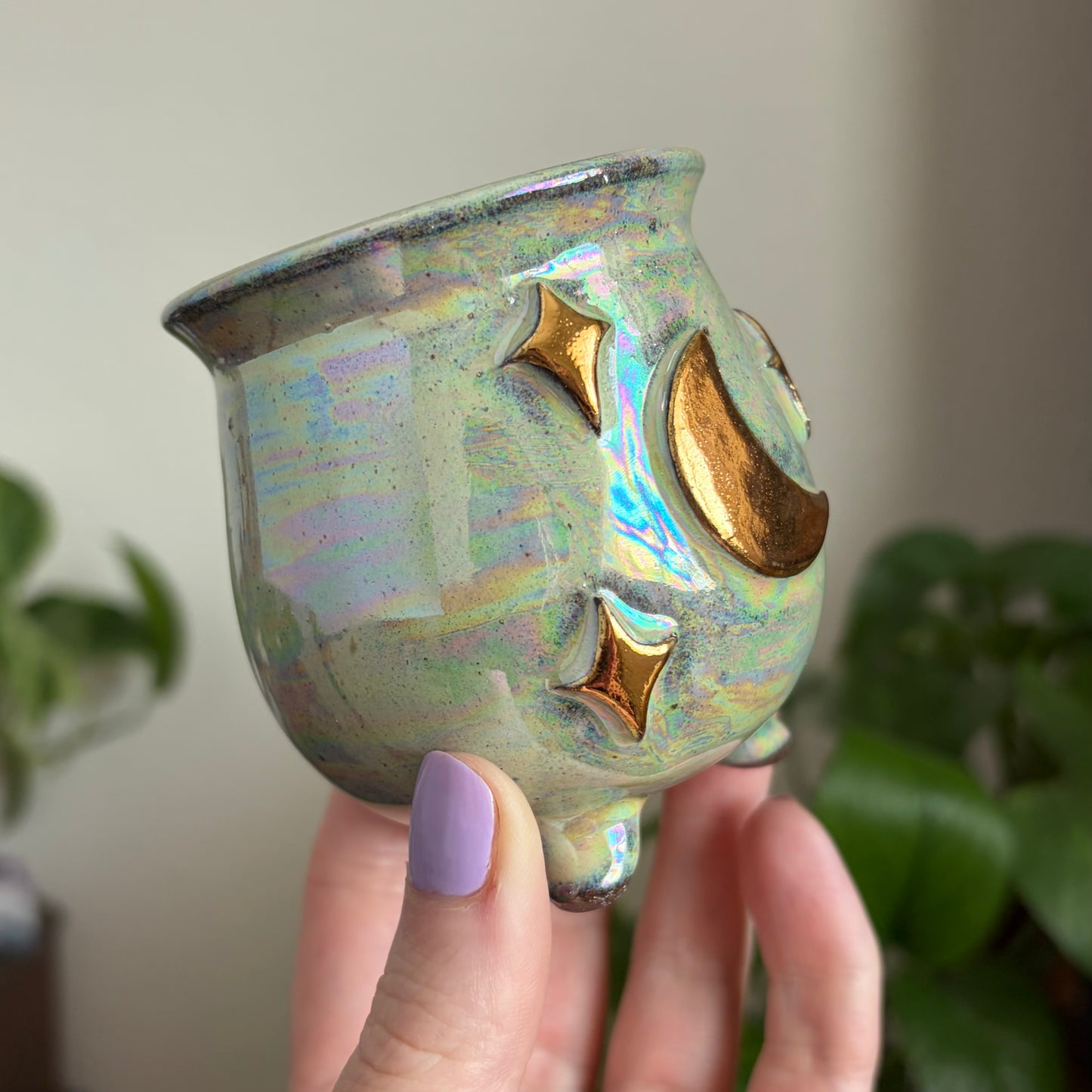 Moon + Stars Mini Ritual Cauldron • Aura Meadow Glaze