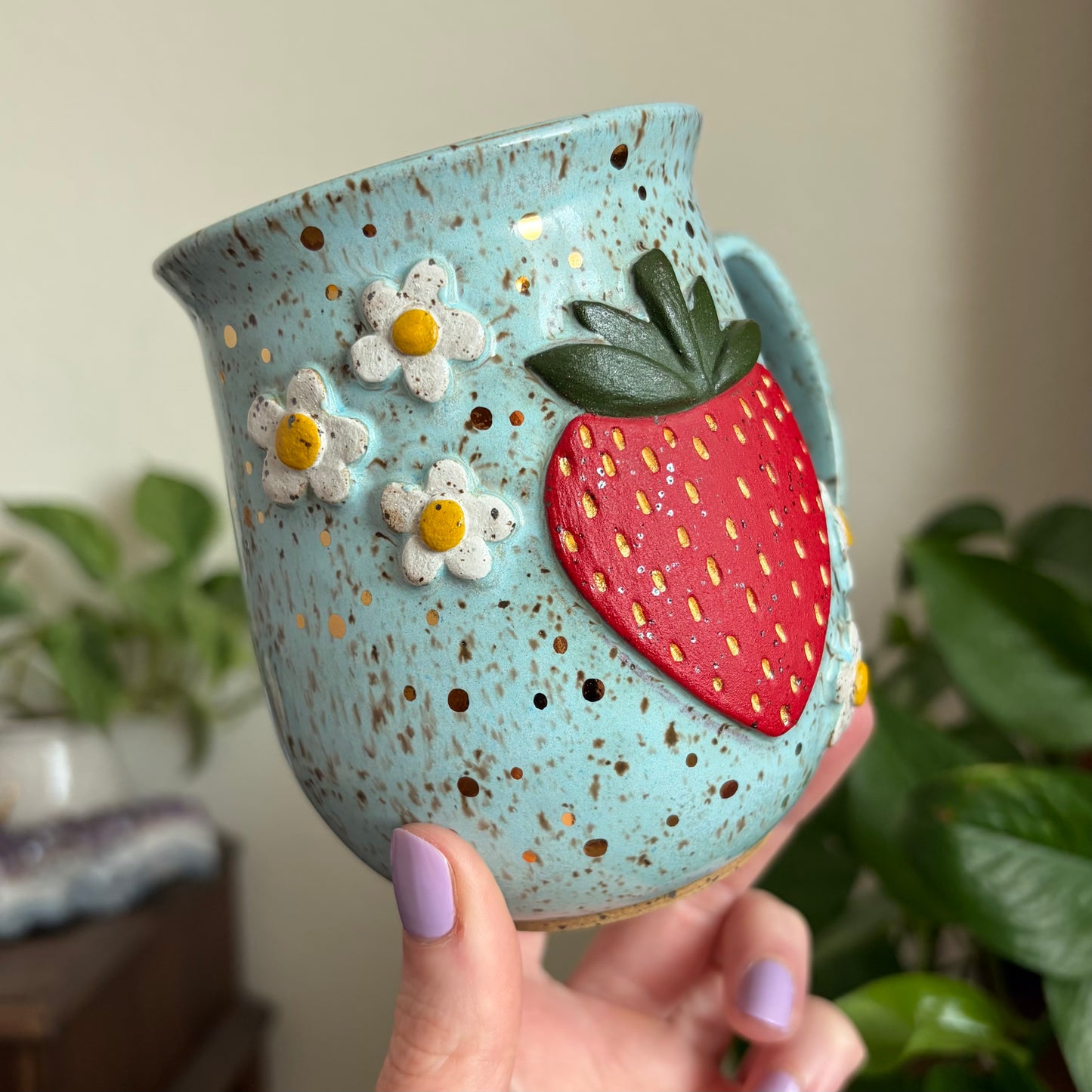 Strawberry + Flowers Mug • Sky Glaze • 15 fl oz